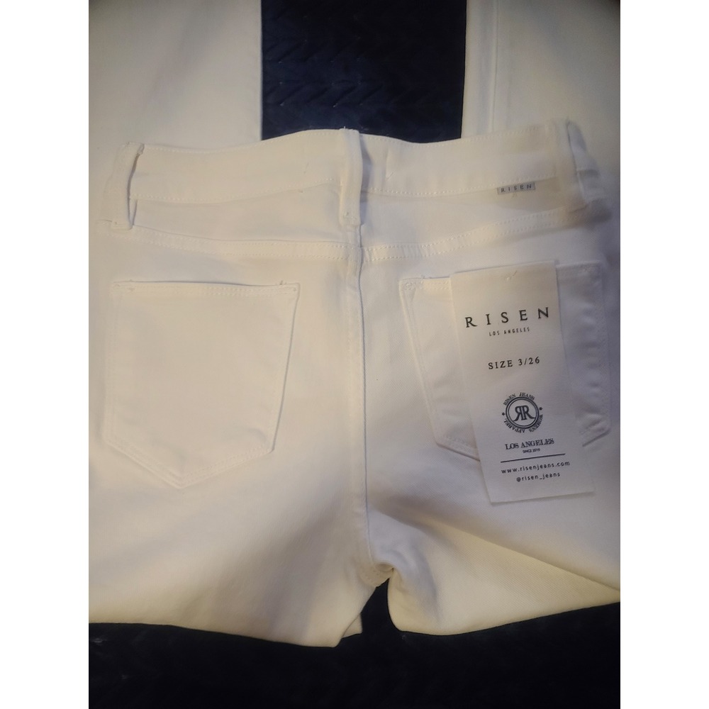 Risen Jeans White Tummy Control High Rise Straight Leg Raw Hem NWT Pants Sz 3/26 - Picture 6 of 6
